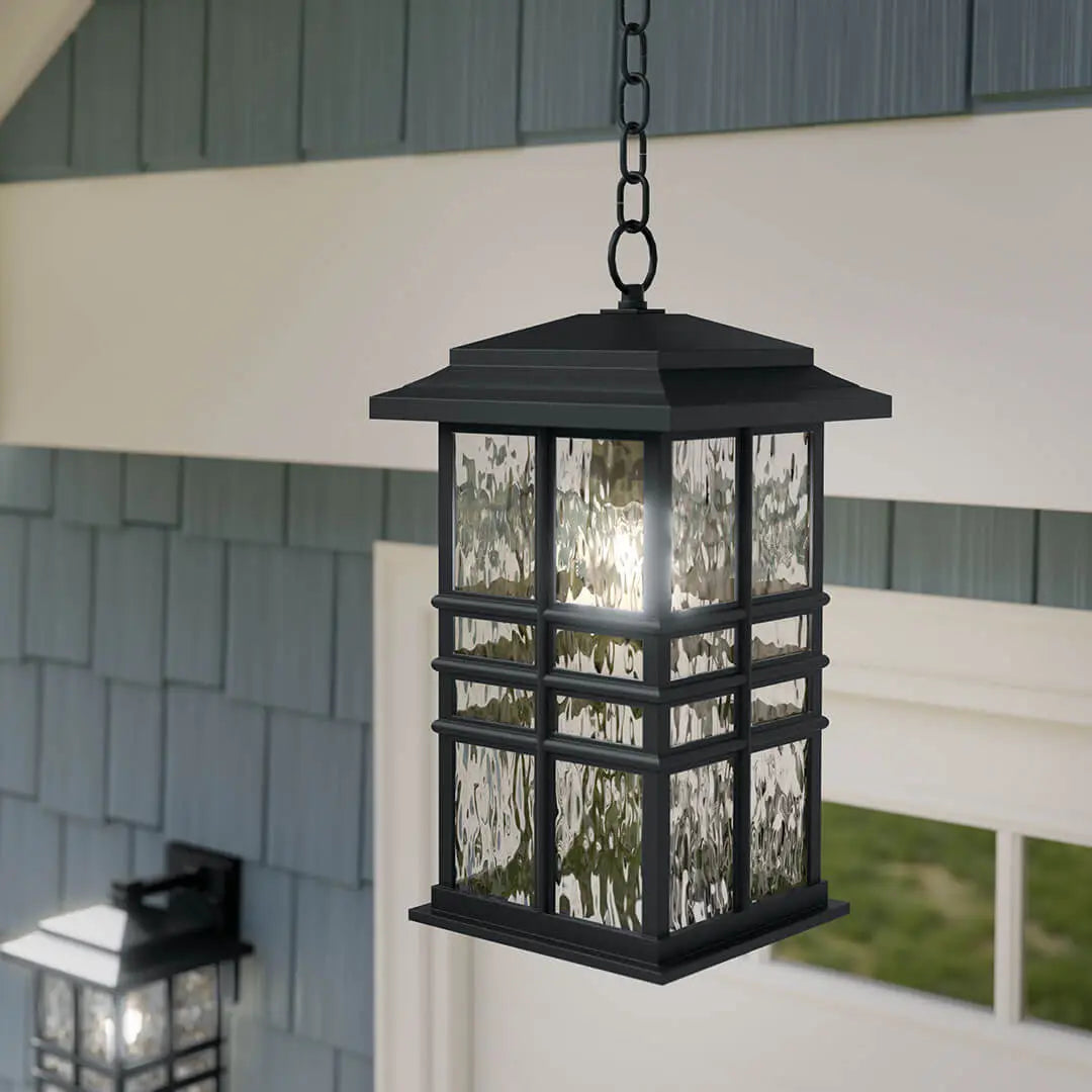 Beacon 9.5" Square Outdoor Hanging Light - Textured Black